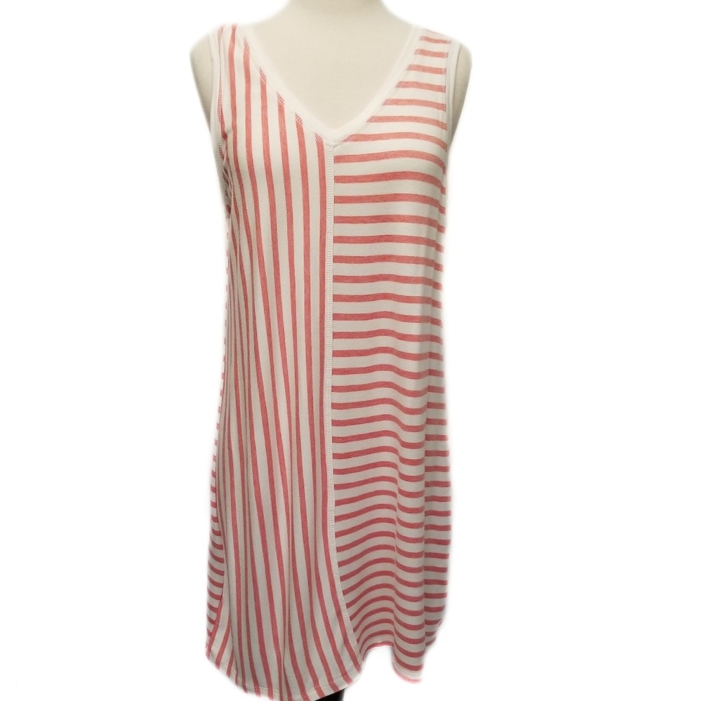 DRESS BARN Sunday Red Ivory Striped Dress Size M